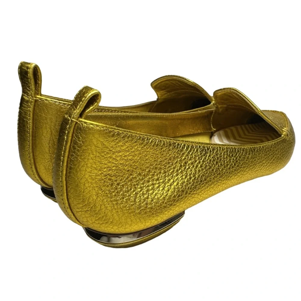 NICHOLAS KIRKWOOD | Beya Gold Leather Pointed Toe Flat Loafer Shoe Lux